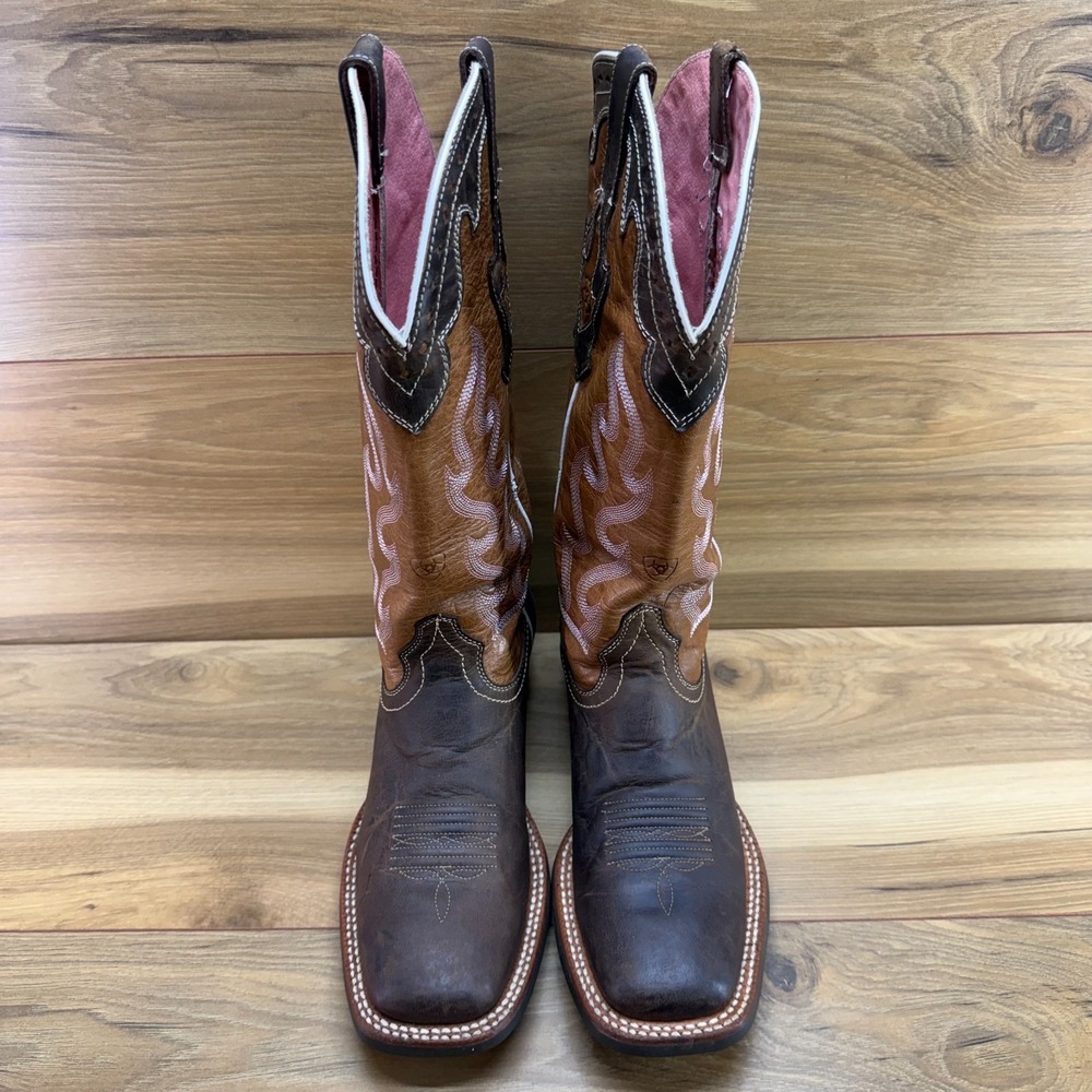 ARIAT Crossfire Caliente Western Boot Womens 7.5 B Brown Pink Square Toe Cowgirl
